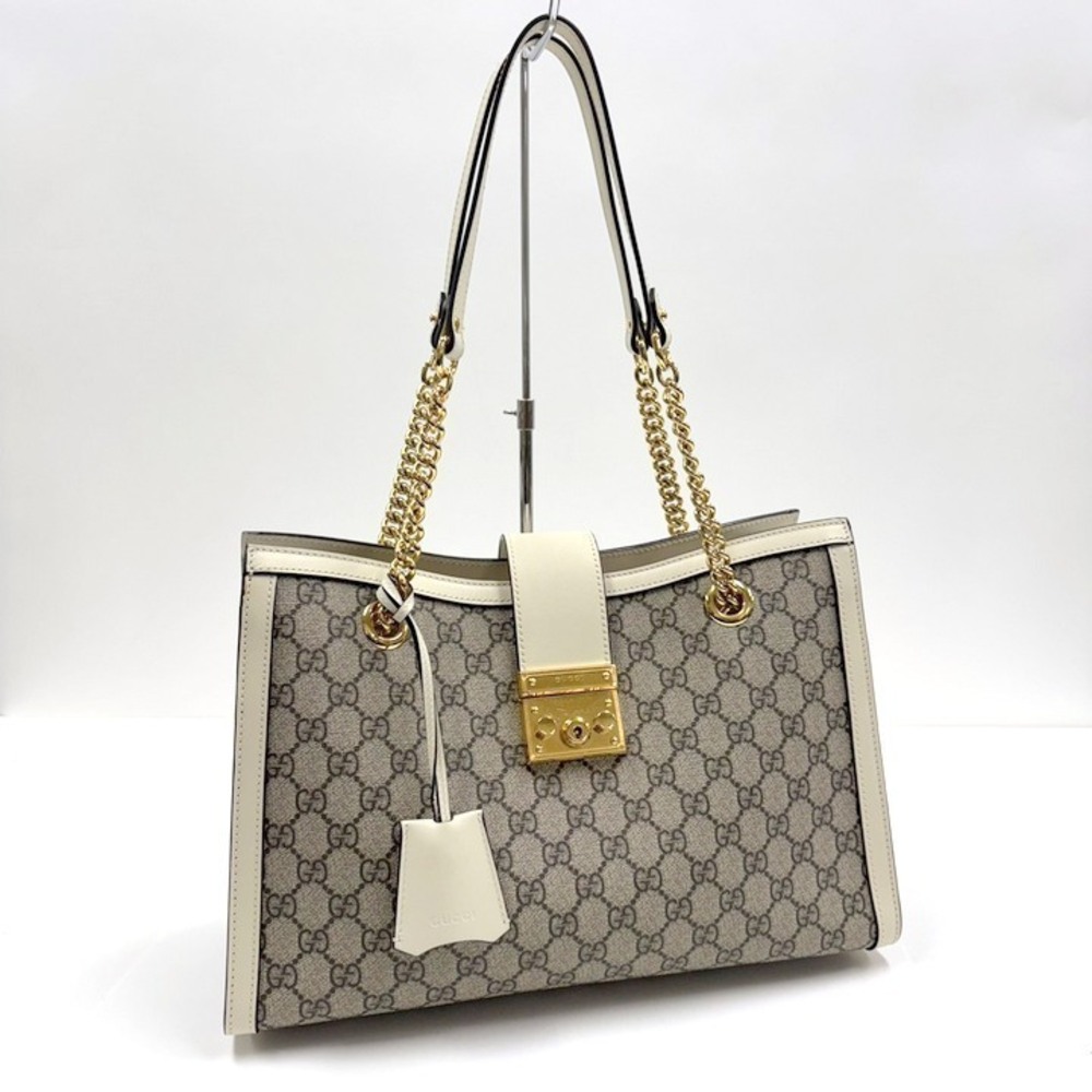 GUCCI Padlock GG Chain Shoulder Bag Supreme Beige White